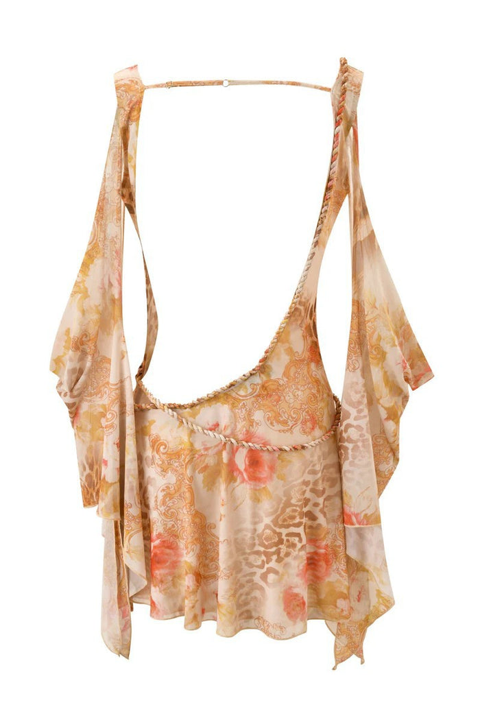 Pattern Print Cutout Ruffled Irregular Mini Dresses Orange