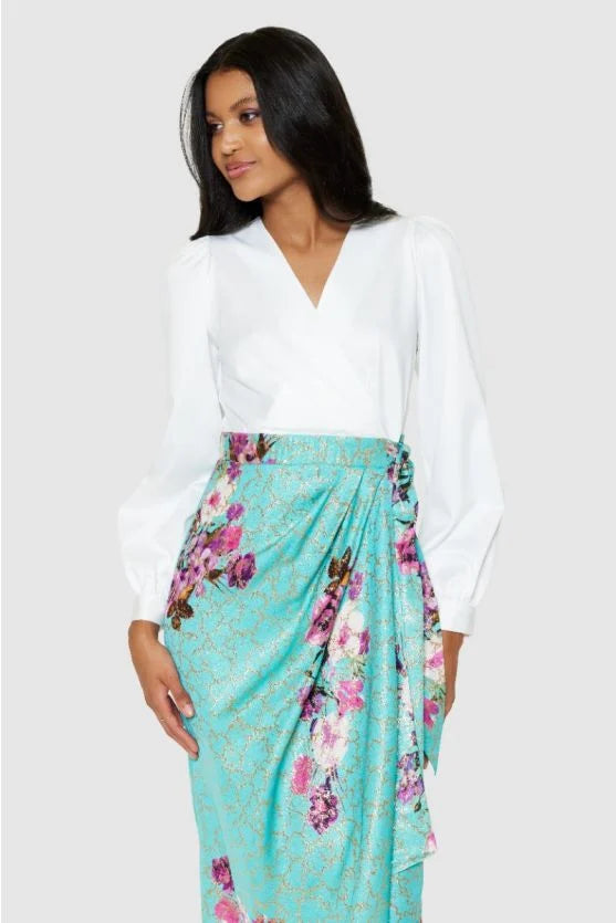 Paula Pencil Wrap Midi Dress (Turquoise)
