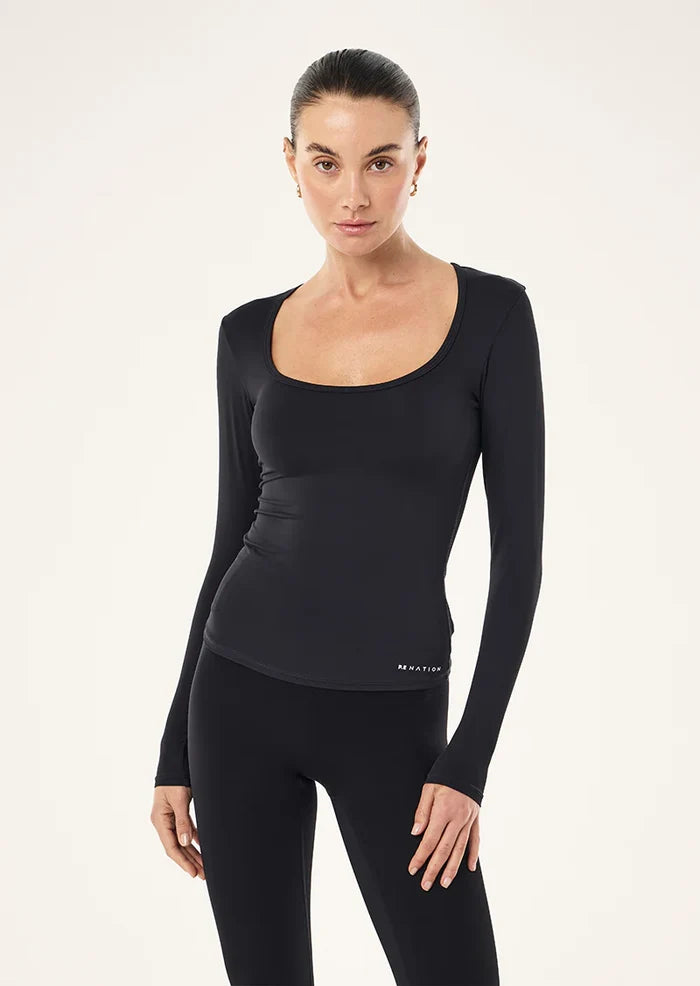 P.E Foundation Scoop Neck LS Top (Black)