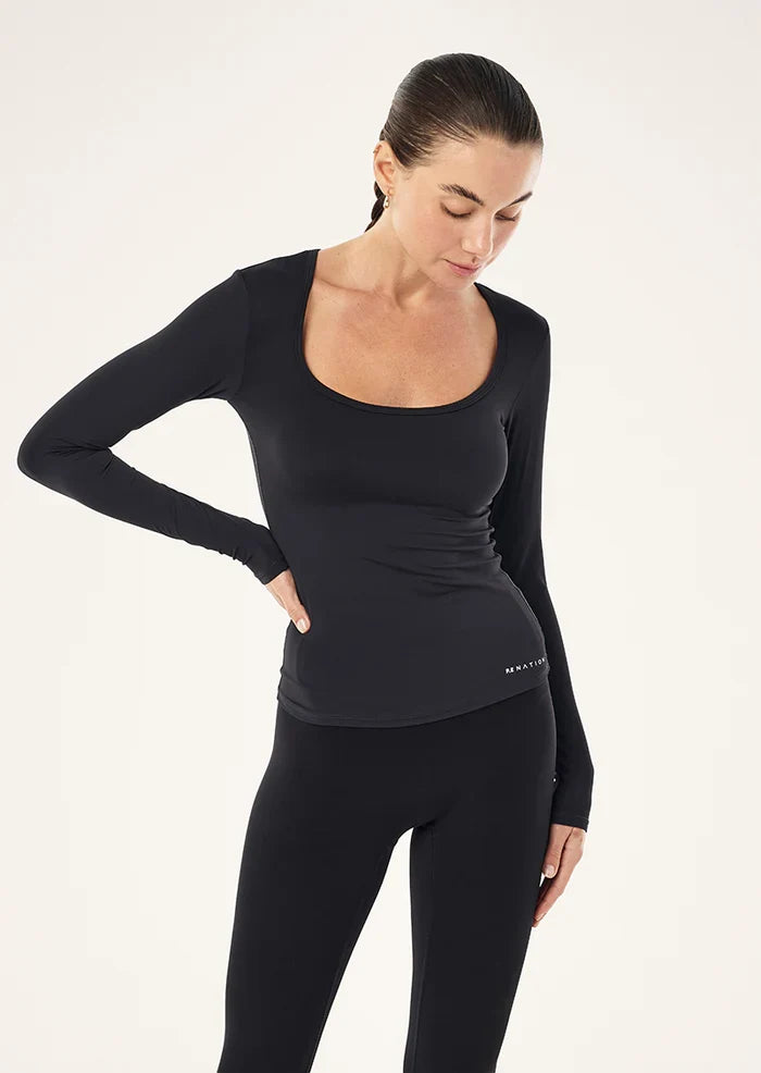P.E Foundation Scoop Neck LS Top (Black)