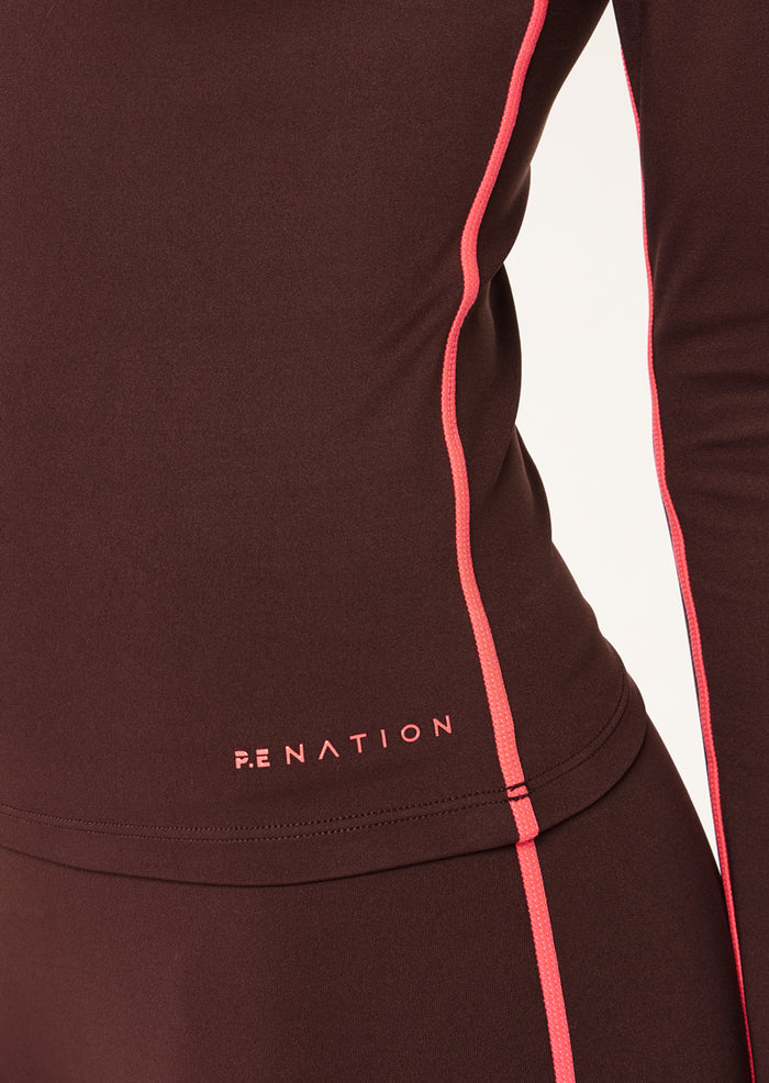 P.E Nation Routine Quarter Zip LS (Mahogany/Diva Pink)