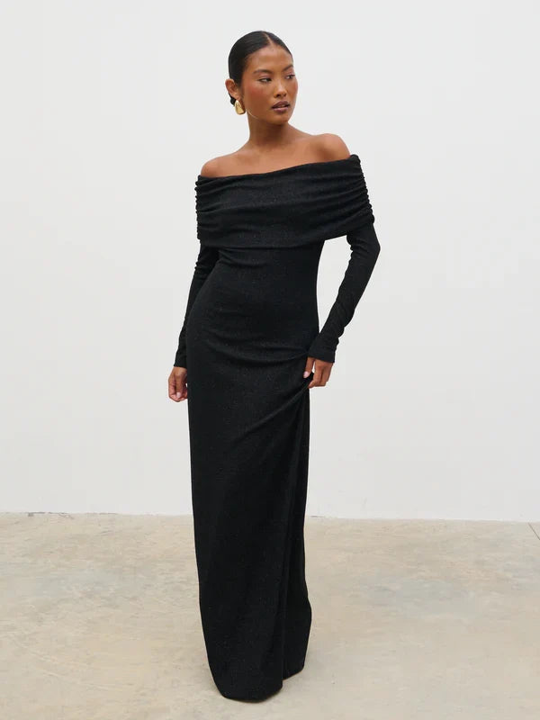 Perrie Bardot Jersey Dress (Black)