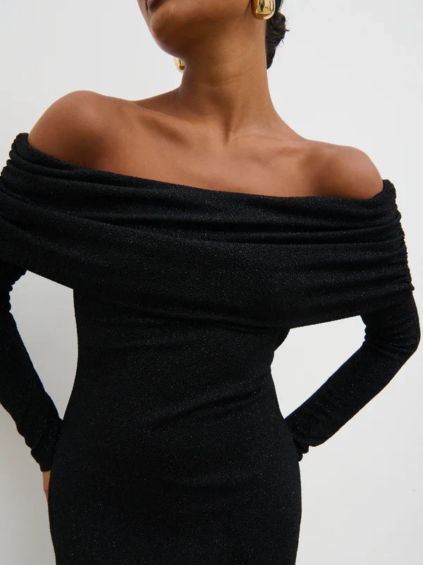 Perrie Bardot Jersey Dress (Black)