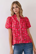 Petals In The Air Red Floral Top