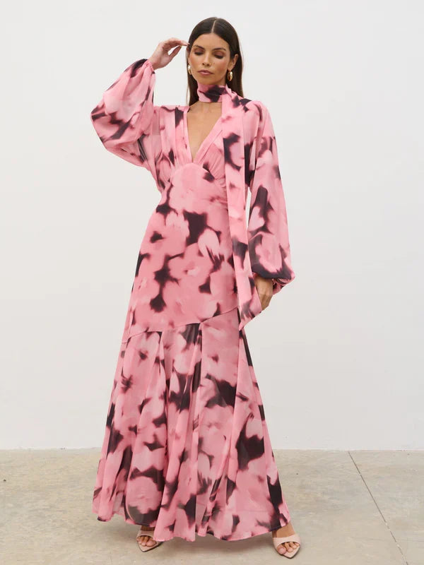 Petula Batwing Scarf Maxi Dress (Blush Watercolour)