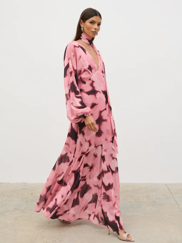 Petula Batwing Scarf Maxi Dress (Blush Watercolour)