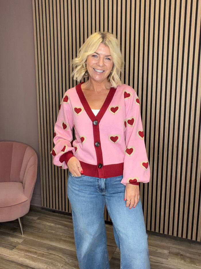 Pink Hearts Cardigan (Pink)