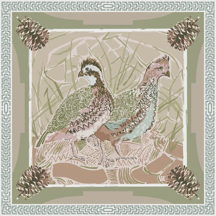 Pink Quail Pair - Double-Sided Silk Scarf
