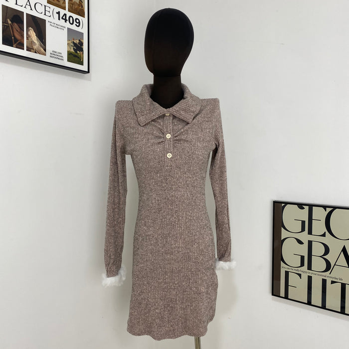 Pinkish-Purple Polo Collar Dress