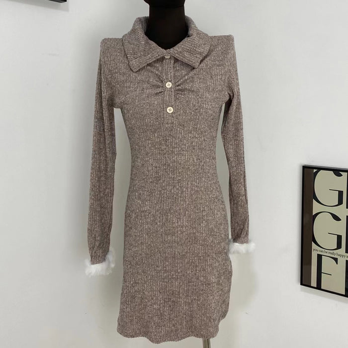 Pinkish-Purple Polo Collar Dress