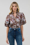 Pipa Bubble Sleeve Top in Brown