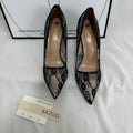 Pointed-Toe Mesh Cutout Lace Flats