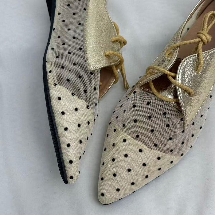 Pointed-toe net fabric lace-up shoes