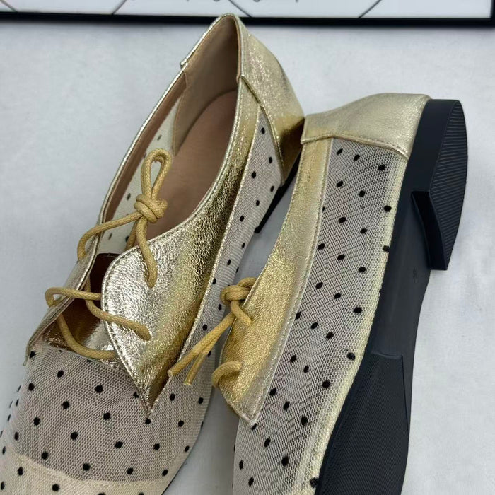 Pointed-toe net fabric lace-up shoes