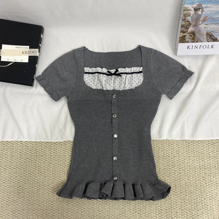 Polka Dot Button-Up Short-Sleeved Shirt