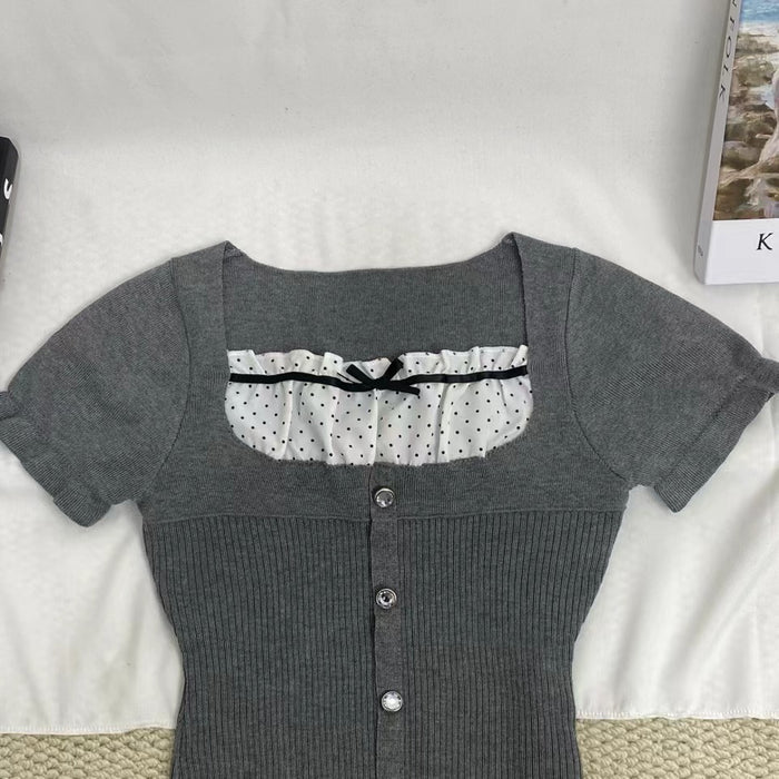 Polka Dot Button-Up Short-Sleeved Shirt