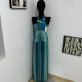 Printed Color-block Backless Strapless Dress