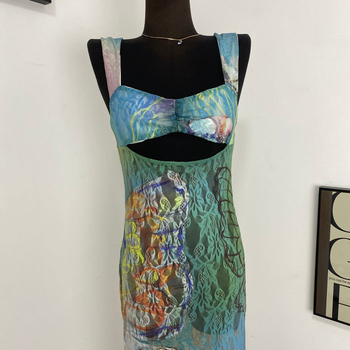 Printed Sleeveless Backless Dress