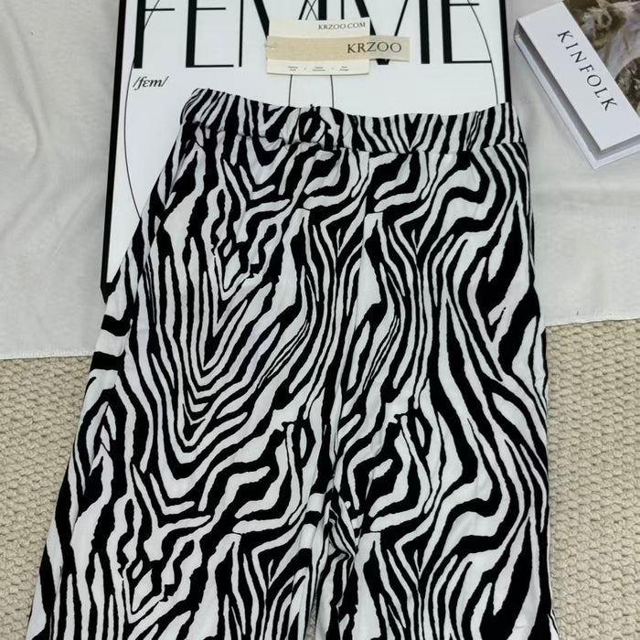 Printed Zebra-Print Straight-Leg Pants