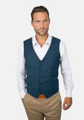 Prussian Teal Twill Vest - SARTORO