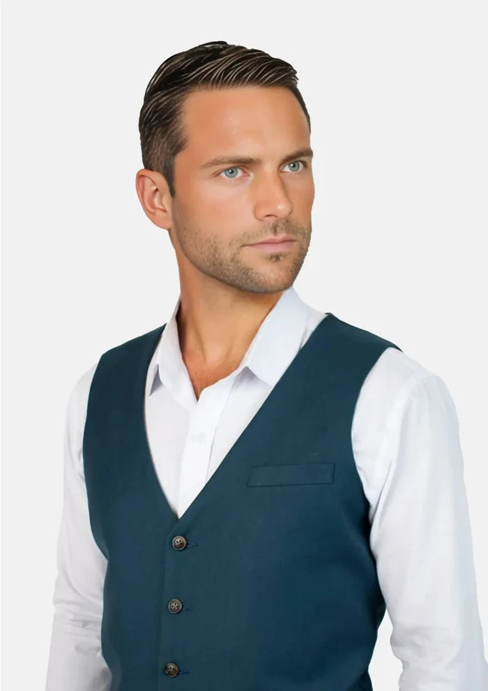 Prussian Teal Twill Vest - SARTORO