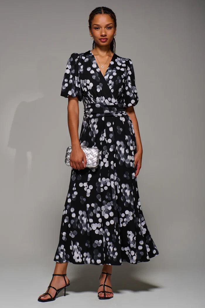 Puff Sleeve Jersey Maxi Dress (Black Spot)