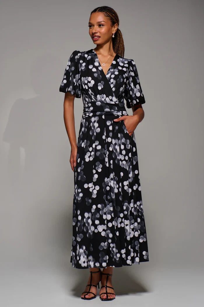Puff Sleeve Jersey Maxi Dress (Black Spot)