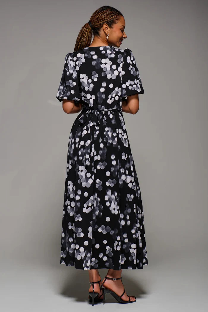Puff Sleeve Jersey Maxi Dress (Black Spot)