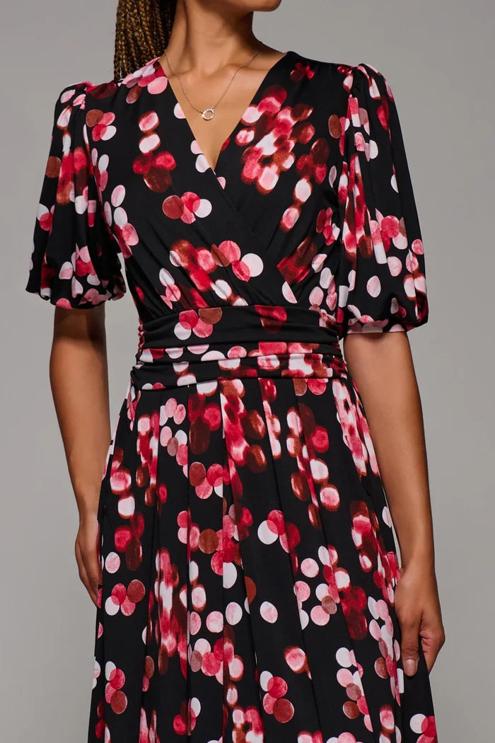 Puff Sleeve Jersey Maxi Dress (Red Spot)