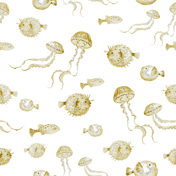 Pufferfish Mustard Yellow - Family Fabrics B.V.