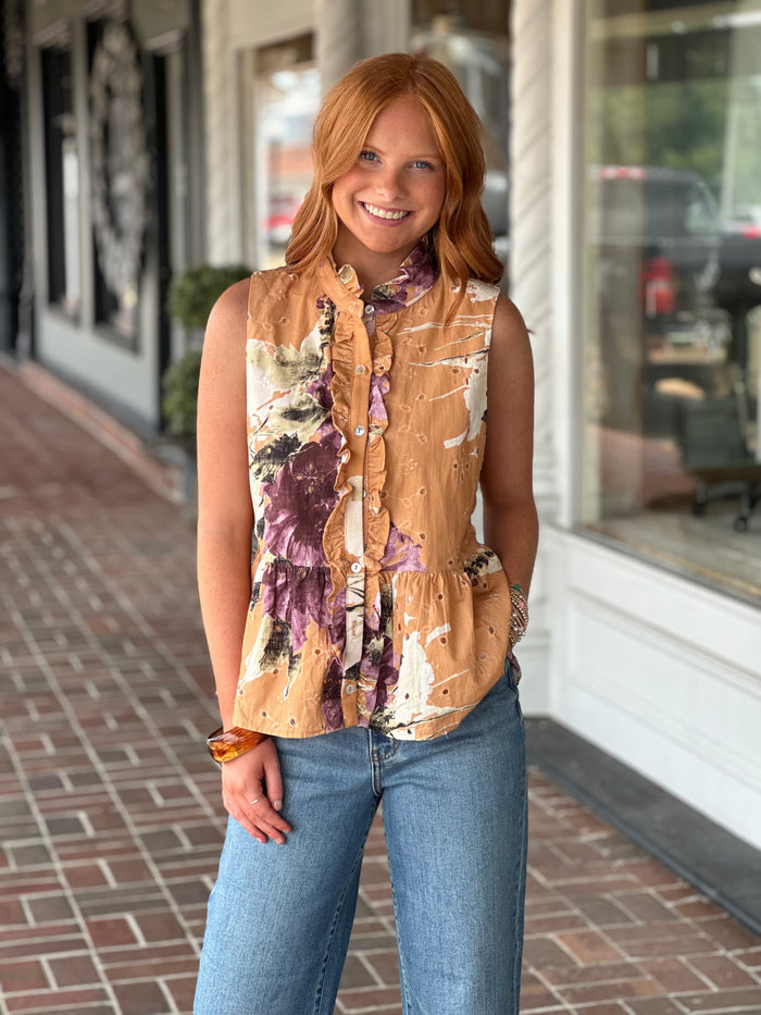 Pumpkin Floral Top