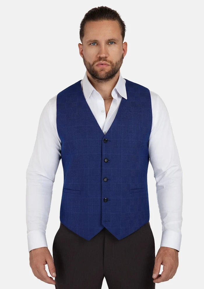 Regal Blue Windowpane Vest - SARTORO