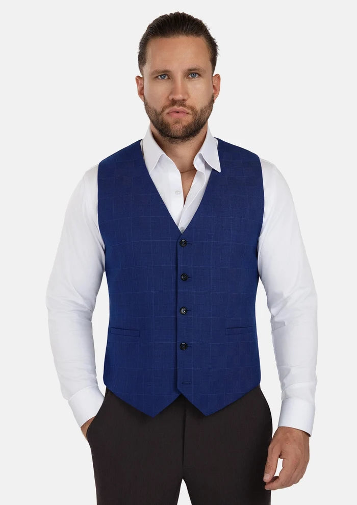 Regal Blue Windowpane Vest - SARTORO