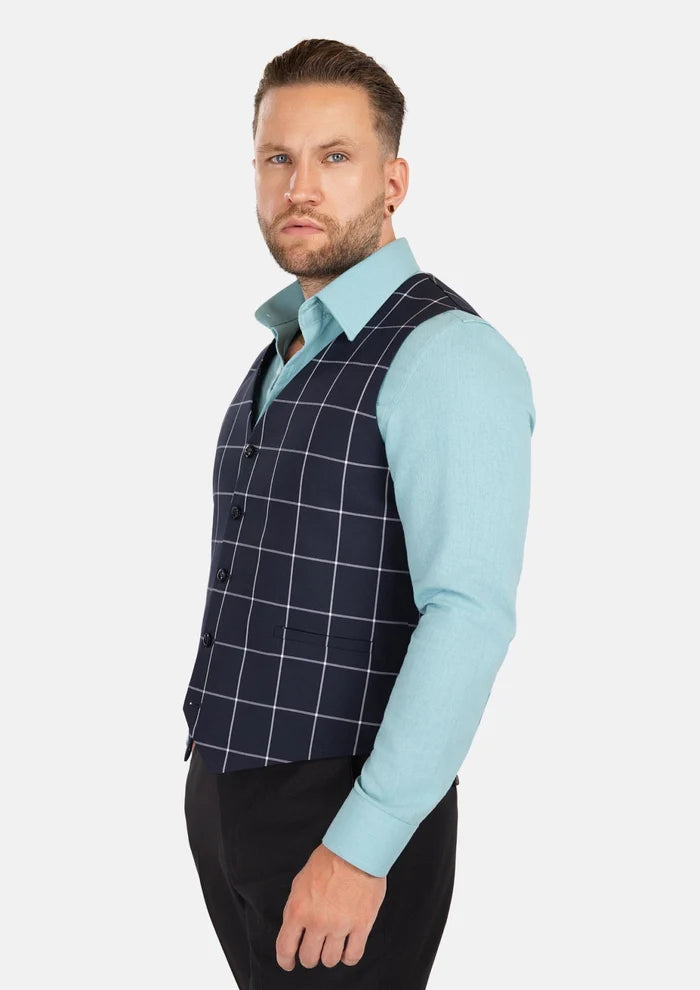 Regal Navy Windowpane Vest - SARTORO