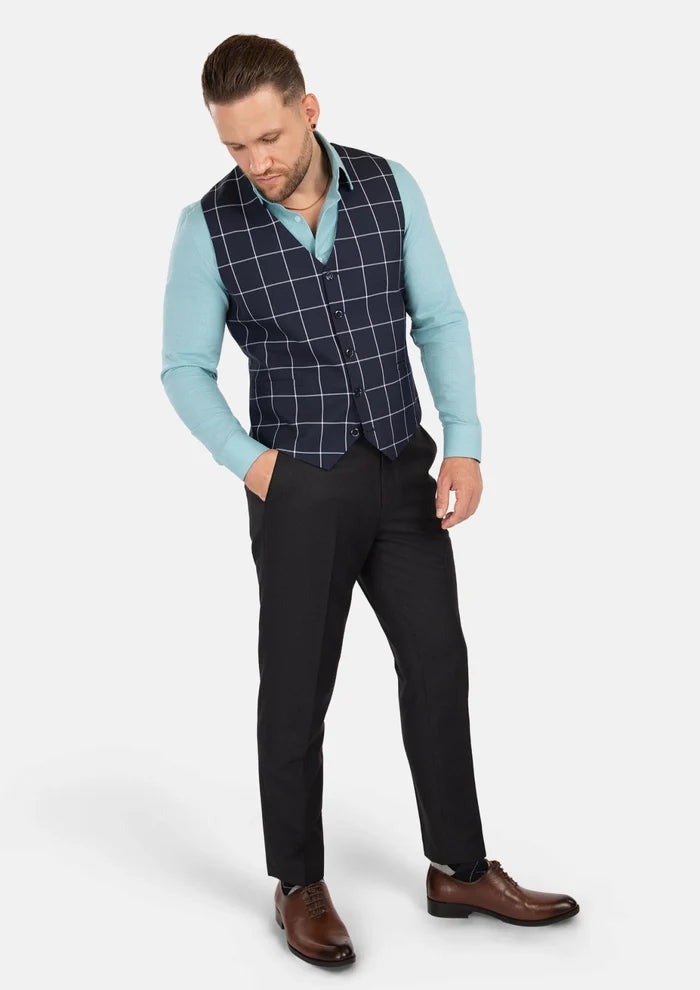 Regal Navy Windowpane Vest - SARTORO