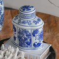 Ren Blue and White Oval Jar with Lid
