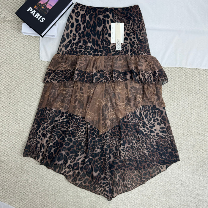 Retro Leopard Print Ruffle Skirt