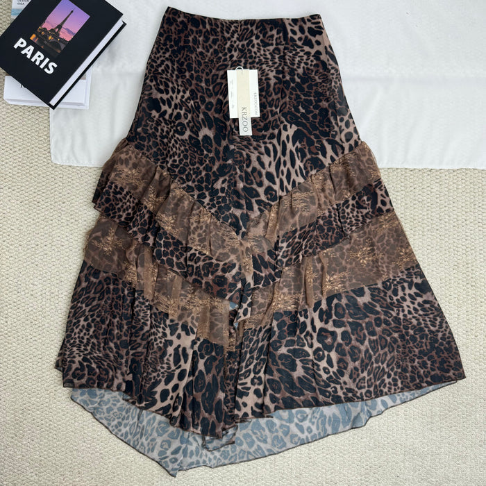 Retro Leopard Print Ruffle Skirt