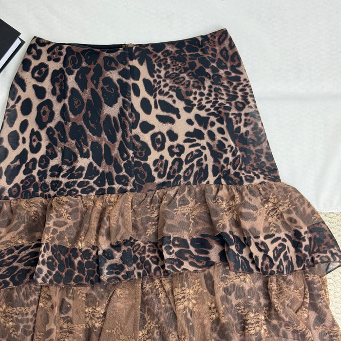 Retro Leopard Print Ruffle Skirt