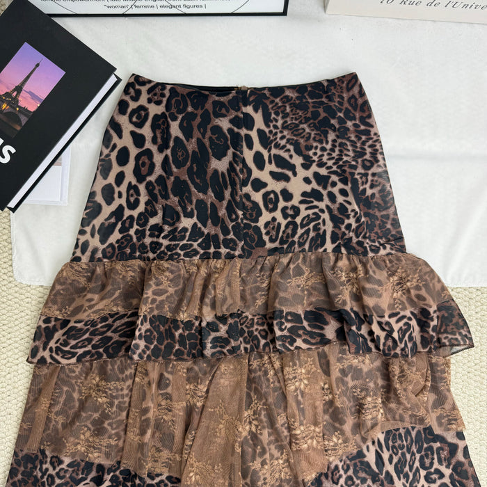 Retro Leopard Print Ruffle Skirt
