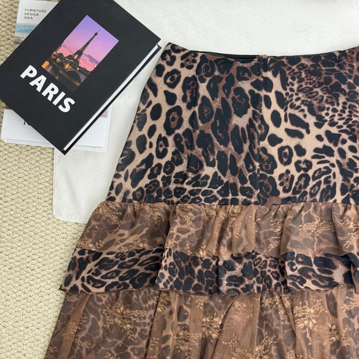 Retro Leopard Print Ruffle Skirt