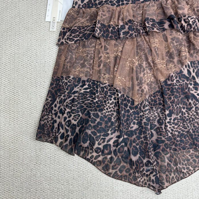 Retro Leopard Print Ruffle Skirt