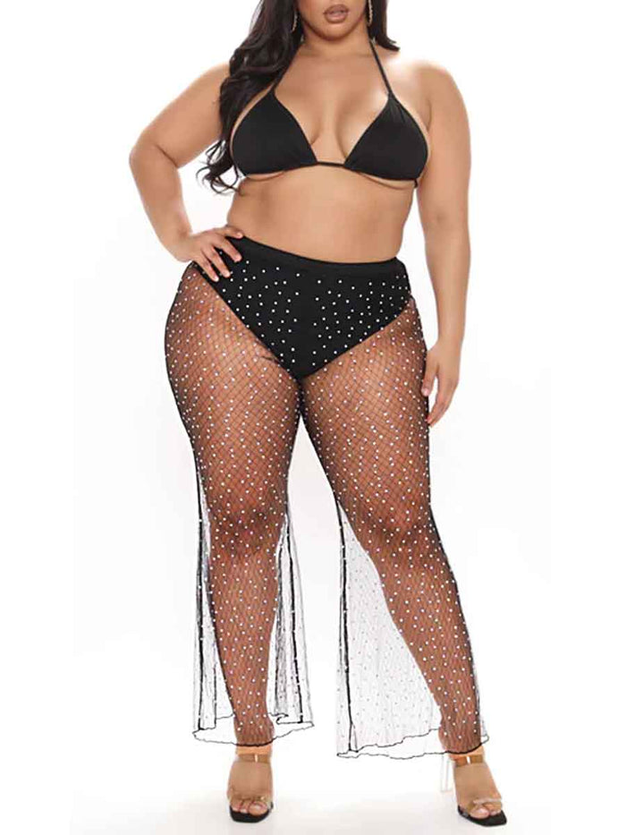 Rhinestone Mesh Cover Pants â€?Flare Crystal Pantsuit