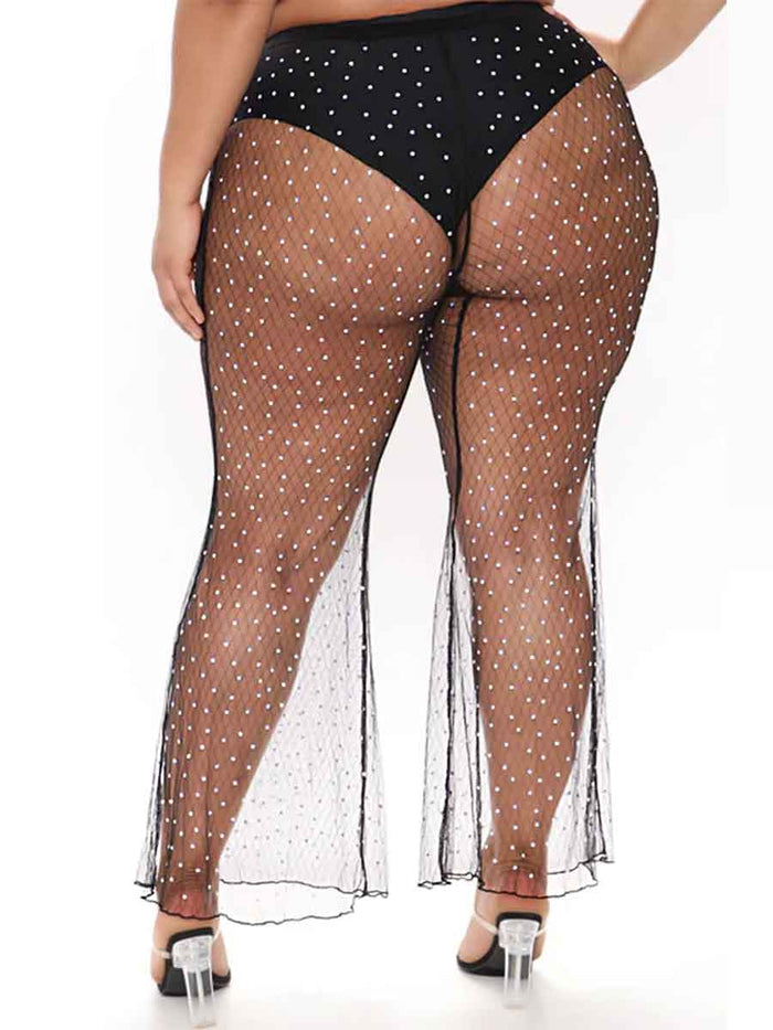 Rhinestone Mesh Cover Pants â€?Flare Crystal Pantsuit