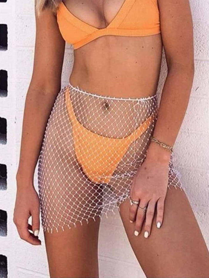 Rhinestone White Mesh Skirt
