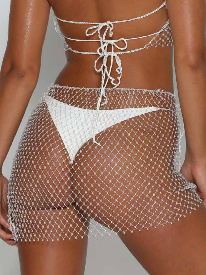Rhinestone White Mesh Skirt