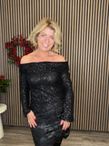 Rose Asymmetrical Sequin Top (Black)