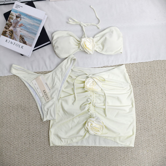 Rose flower halter three-piece swimsuit