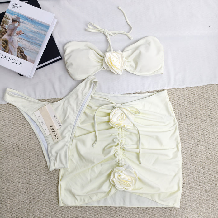 Rose flower halter three-piece swimsuit