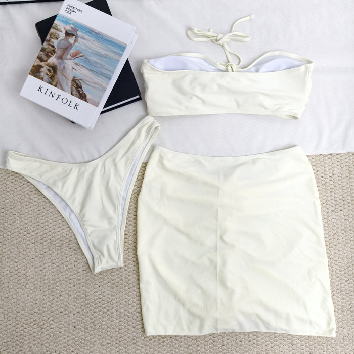 Rose flower halter three-piece swimsuit